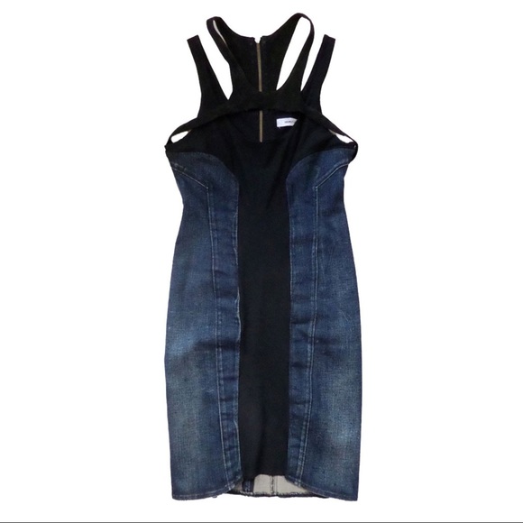 HELMUT LANG Denim & black suede and stretch dress - Picture 1 of 6